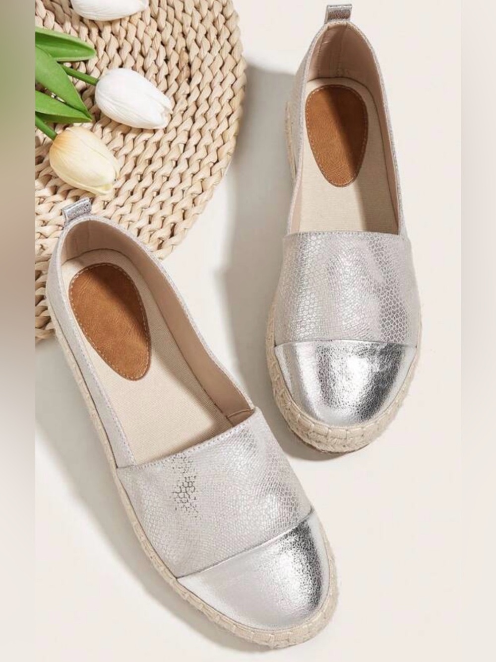 Women’s Silver Espadrille Slip-Ons size 36